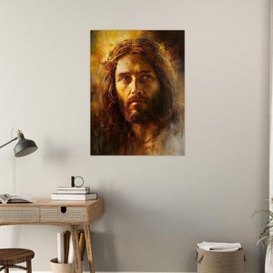 Arte de la pared del cartel de Jesucristo - Decoración católica cristiana moderna - Pintura del retrato de Cristo - SIN MARCO - V8