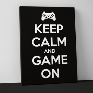 Keep Calm Game On Mounted Canvas Print - Video Game Decor - Gaming Large Wall Art - Boys Room - Gamer Arcade Man Cave