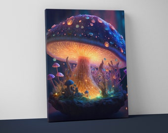 Psychedelic Mushroom Canvas Print – Colorful Trippy Wall Art