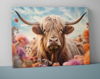 Highland Cow Canvas Print | Extra Large Farmhouse Wall Art