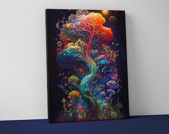 Psychedelic Tree Art – Trippy Mounted Canvas Wall Decor