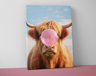 Highland Cow Canvas Print | Farmhouse Animal Wall Art