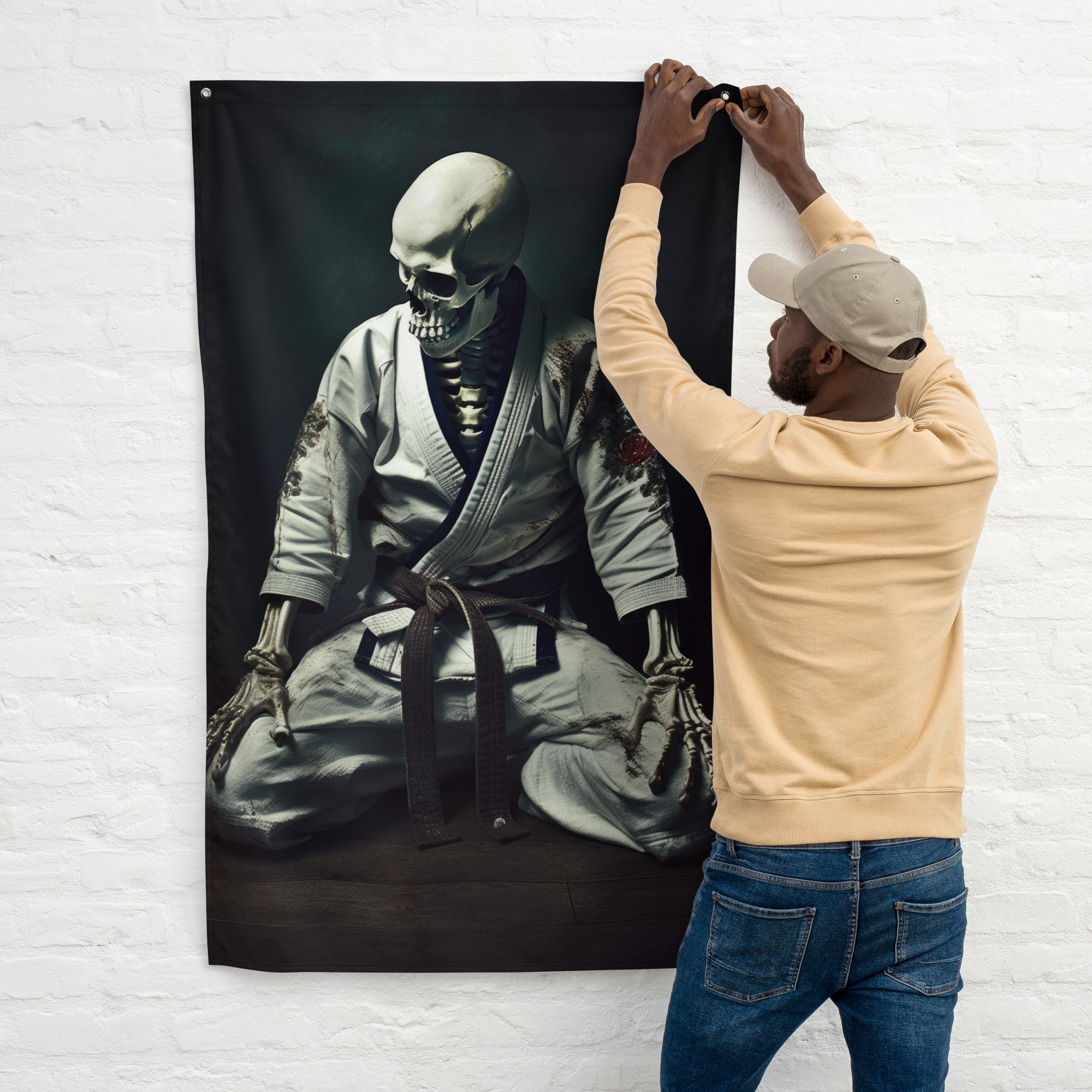 Bannière Vinyle Jiu Jitsu - Décoration Murale Arts Martiaux Avec Motif Squelette