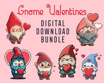 Valentines Gnome Clipart - Cute Vector Design SVG, PNG, JPEG (Digital Download)