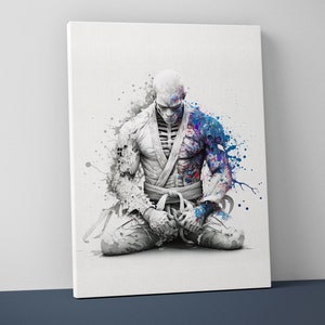 Jiu Jitsu Skeleton Fighter Mounted Canvas - BJJ Wall Art - Funny Brazilian Gift - Martial Arts - Jujitsu Gi - V1