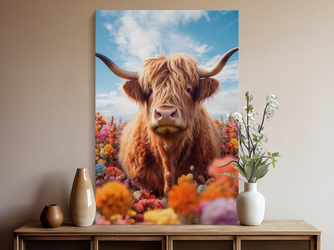 Highland Cow Digital Art Print, Colorful Highland Cow Wall Art, Farm ...