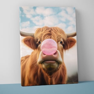 Highland Cow Wall Art | Highland Cow Canvas | Wall Art Print | Farmhouse Wall Decor - V44