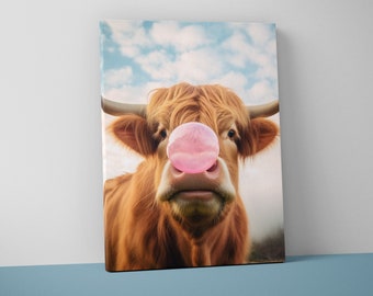 Highland Cow Canvas Print | Bubblegum Farmhouse Wall Art