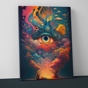 Psychedelic Trippy Mounted Canvas - Weird Wall Art - Funky Surreal Decor Gift - V23