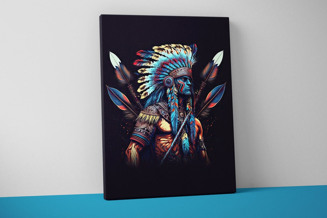 Native American Warrior Mounted Canvas - Indian Wall Art Decor Gift ...