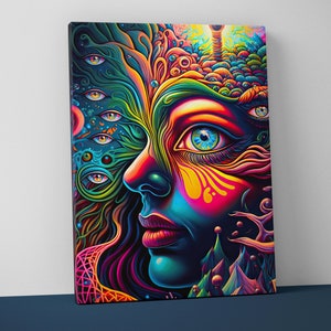 Psychedelic Trippy Mounted Canvas - Weird Wall Art - Funky Surreal Decor Gift - V1