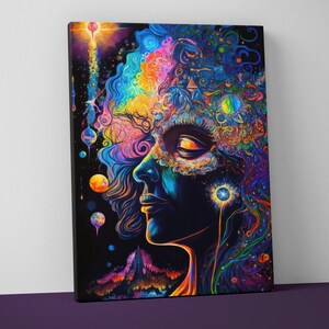 Psychedelic Trippy Mounted Canvas - Weird Wall Art - Funky Surreal Decor Gift - V27