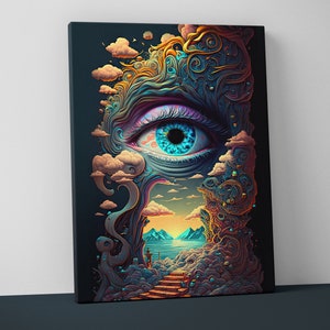Psychedelic Trippy Mounted Canvas - Weird Wall Art - Funky Surreal Decor Gift - V13