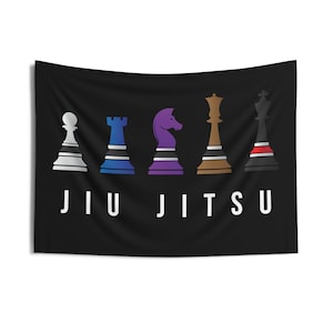 Tapiz de pared de ajedrez Jiu Jitsu - BJJ Art Decor - Regalo brasileño - Artes marciales - Jujitsu Gi