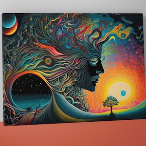 Psychedelic Trippy Mounted Canvas - Weird Wall Art - Funky Surreal Decor Gift - V37