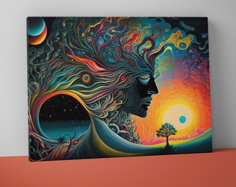 Psychedelic Trippy Mounted Canvas - Weird Wall Art - Funky Surreal Decor Gift - V37