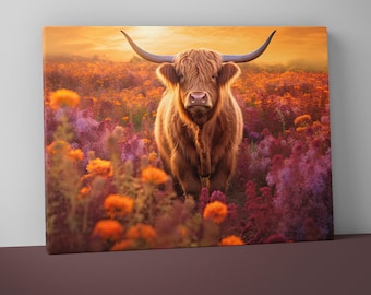 Highland Cow Canvas Print | Farmhouse Wall Art