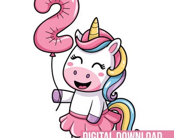 Two Year Old Unicorn Birthday SVG, Cute Clipart (Digital Download)