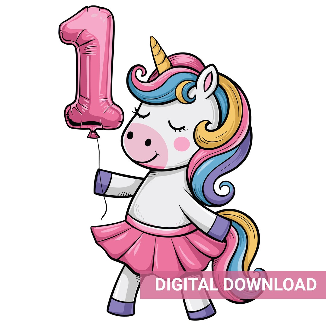 1st Birthday SVG, One Year Old, Unicorn Birthday PNG, Cute Unicorn