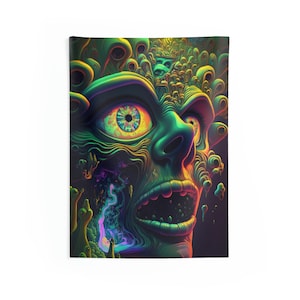 Psychedelic Trippy Wall Tapestry - Weird Wall Art Flag - Funky Surreal Decor Gift - V15