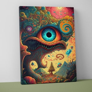 Psychedelic Trippy Mounted Canvas - Weird Wall Art - Funky Surreal Decor Gift - V20