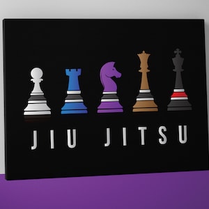 Chess Jiu Jitsu Mounted Canvas -  BJJ - Wall Art -  Brazilian Jiu Jitsu Belt Colors - Cool Gift