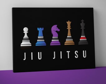 Chess Jiu Jitsu Mounted Canvas -  BJJ - Wall Art -  Brazilian Jiu Jitsu Belt Colors - Cool Gift