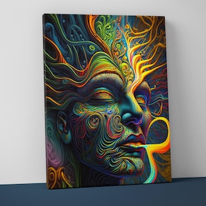 Psychedelic Trippy Mounted Canvas - Weird Wall Art - Funky Surreal Decor Gift - V3