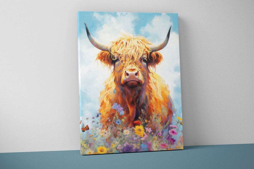 Highland Cow Wall Art Highland Cattle Farmhouse Wall Decor Cow Canvas Print V59 Etsy