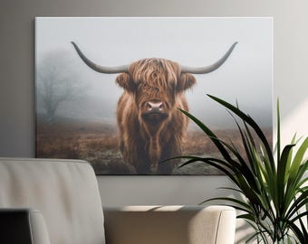 Impressão digital de retrato de vaca das Terras Altas, decoração para casa de campo (download digital)