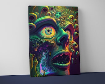 Psychedelic Trippy Mounted Canvas - Weird Wall Art - Funky Surreal Decor Gift - V15