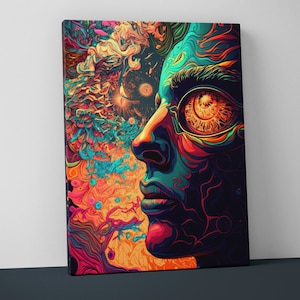 Psychedelic Trippy Mounted Canvas - Weird Wall Art - Funky Surreal Decor Gift - V11