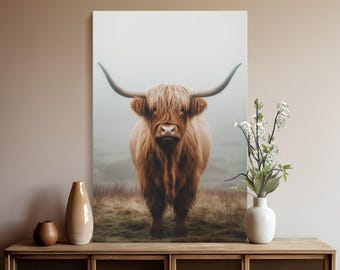 Impressão artística digital de vaca das Terras Altas, decoração para casa de campo (para imprimir)