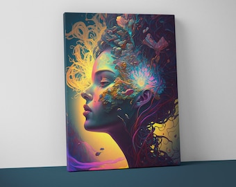 Psychedelic Woman Canvas Print – Trippy Surreal Wall Art