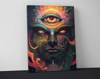 Trippy Mounted Canvas Wall Art – Psychedelic Home Decor