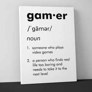 Gamer Definition Mounted Canvas Print - Gamer Video Game Decor - Gaming Large Wall Art - Boys Room - Arcade Man Cave