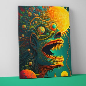Psychedelic Trippy Mounted Canvas - Weird Wall Art - Funky Surreal Decor Gift - V19