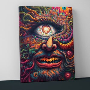 Psychedelic Trippy Mounted Canvas - Weird Wall Art - Funky Surreal Decor Gift - V40