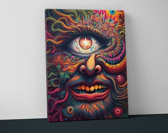 Psychedelic Trippy Mounted Canvas - Weird Wall Art - Funky Surreal Decor Gift - V40