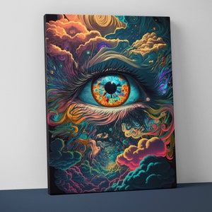 Psychedelic Trippy Mounted Canvas - Weird Wall Art - Funky Surreal Decor Gift - V24