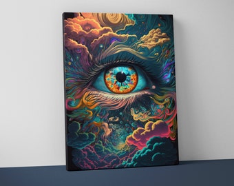 Psychedelic Trippy Mounted Canvas - Weird Wall Art - Funky Surreal Decor Gift - V24