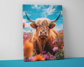 Highland Cow Canvas Wall Art | Farmhouse Decor