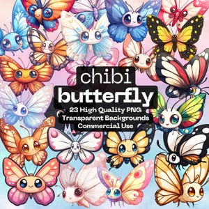 Chibi Butterfly PNG Digital Download - Sublimation PNG - Butterfly Clipart - Cute Fairy Clipart - Digital File for Crafts - Butterfly Gifts