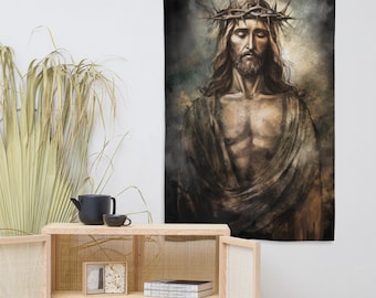 Jesus Christ Flag Art - Modern Christian Tapestry - Catholic Decor - Church Banners - V10