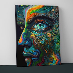 Psychedelic Trippy Mounted Canvas - Weird Wall Art - Funky Surreal Decor Gift - V26