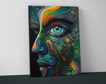 Psychedelic Trippy Mounted Canvas - Weird Wall Art - Funky Surreal Decor Gift - V26