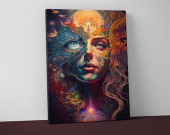 Psychedelic Woman Canvas – Groovy Trippy Art Print