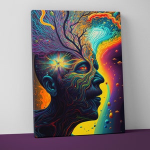 Psychedelic Trippy Mounted Canvas - Weird Wall Art - Funky Surreal Decor Gift - V9