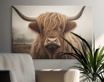 Highland Cow Portrait Print, Farmhouse Wall Art (Digital Download)