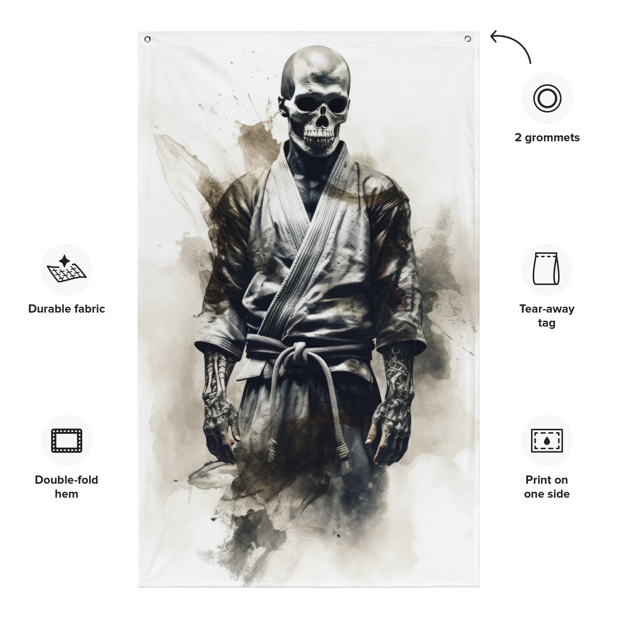 Jiu Jitsu Skeleton Flag - BJJ Wall Art Decor - Brazilian Gift